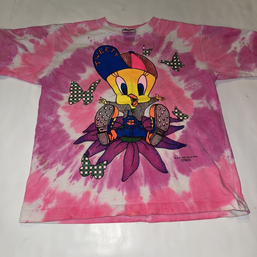 Vtg Tweety bird Looney Tunes tie-dye T-shirt youth Sz L 1986 Warner Freeze NY - Picture 4 of 11